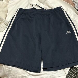 Adidas L navy blue white elastic waist drawstring shorts euc climalite